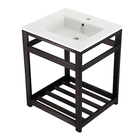 VWP2522A5 25 Ceramic Console Sink (1-Hole), White/Oil Rubbed Bronze